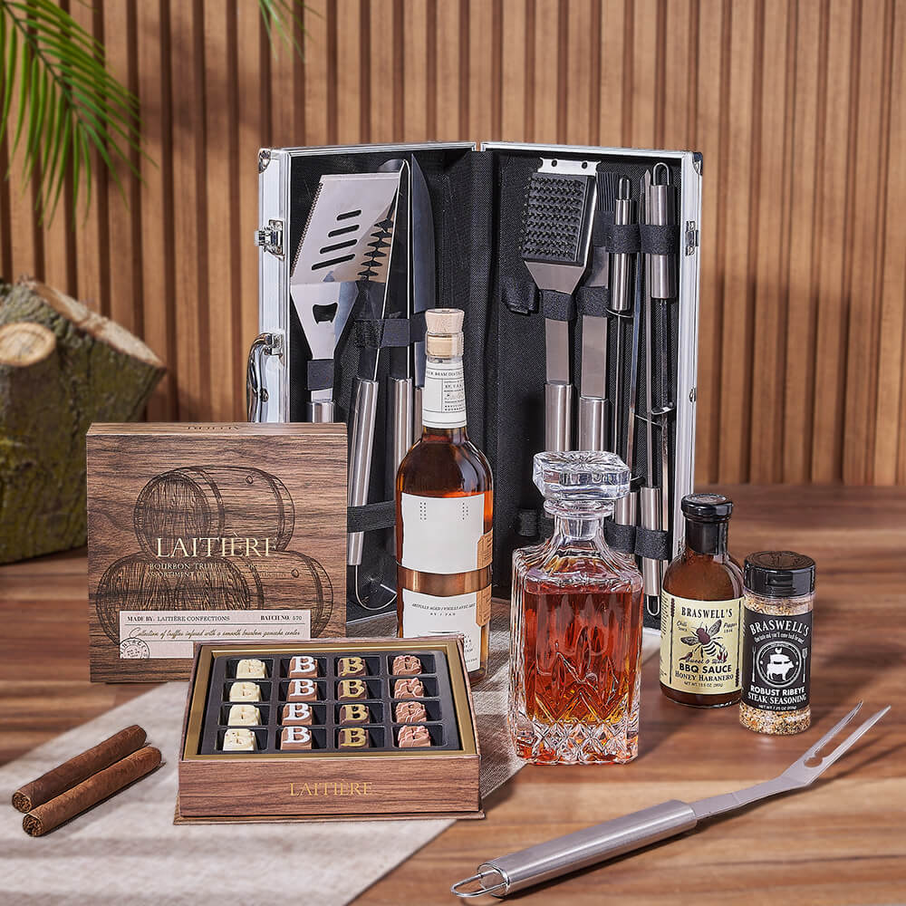 Smokin’ BBQ Grill Gift Set with Liquor, liquor gift, liquor, grill gift, grill, decanter gift, decanter, California delivery