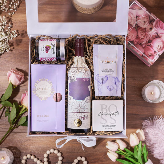 Striking Wine & Chocolate Gift Box, wine gift, wine, chocolate gift, chocolate, tea gift, tea, California delivery