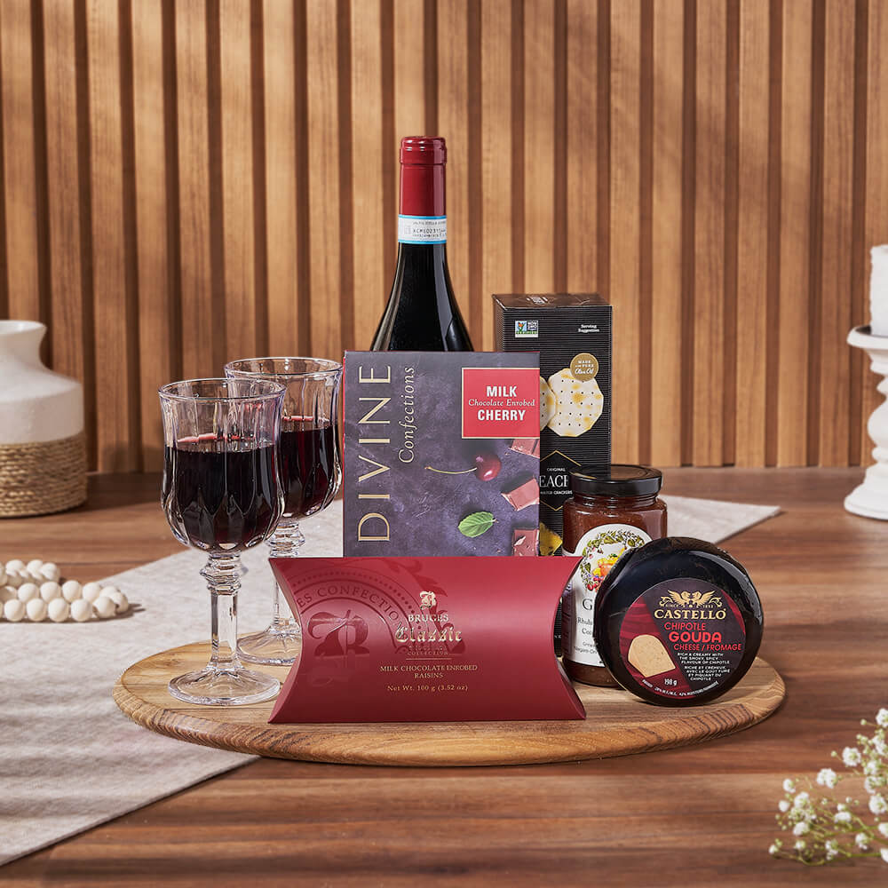 Sweet &amp; Fruity Wine Gift Basket, wine gift, wine, cheese gift, cheese, chocolate gift, chocolate, California delivery