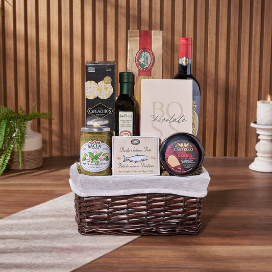 aste of Indulgence Cheese & Wine Gift Set, wine gift, wine, cheese gift, cheese, seafood gift, seafood, California delivery