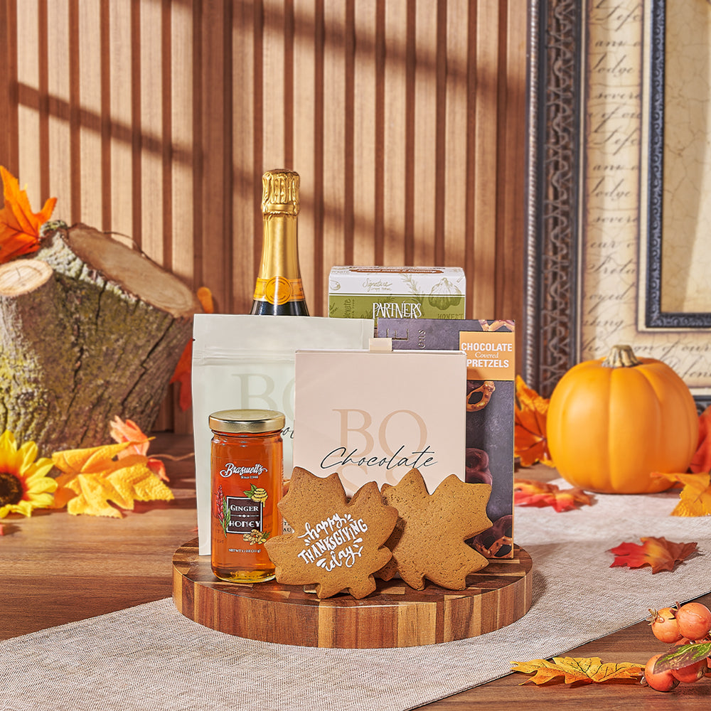 Thanksgiving Celebration &amp; Treats Basket, thanksgiving gift, thanksgiving, chocolate gift, chocolate, champagne gift, champagne, sparkling wine gift, sparkling wine, California delivery