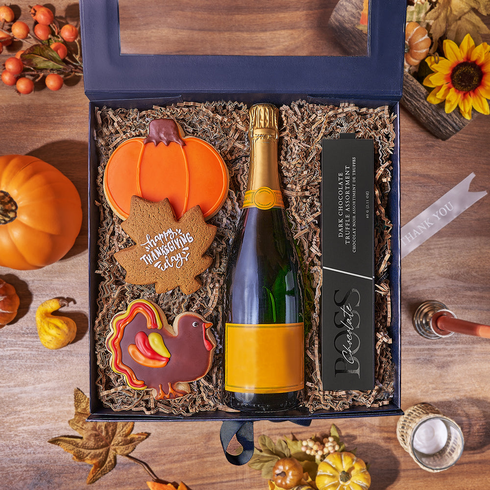 Thanksgiving Champagne & Treat Box, champagne gift, champagne, sparkling wine gift, sparkling wine, cookie gift, cookie, thanksgiving gift, thanksgiving, California delivery