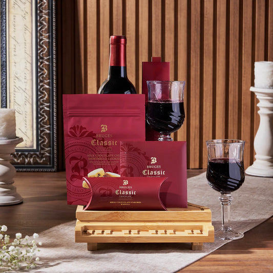 The Sweet Temptations Gourmet Wine Basket, wine gift, wine, chocolate gift, chocolate, cookie gift, cookie, California delivery
