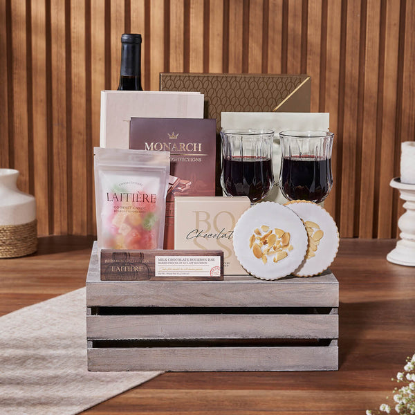 Nurse's Week Gift Baskets - Ultimate Chocolate & Wine Gift Crate, wine gift, wine, chocolate gift, chocolate, cookie gift, cookie, California delivery