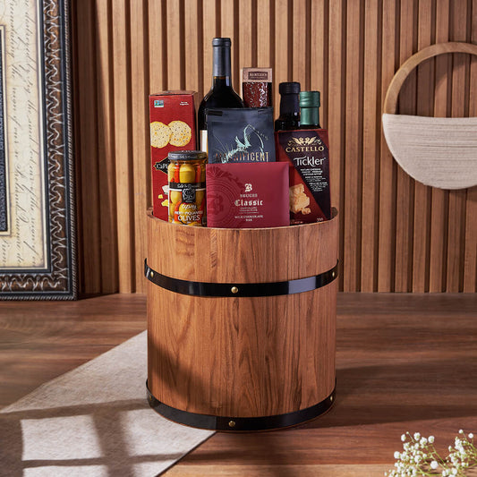Ultimate Wine & Cheese Barrel, wine gift, wine, cheese gift, cheese, charcuterie gift, charcuterie, California delivery