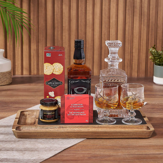 Whiskey Decanter Basket, decanter gift, decanter, seafood gift, seafood, California delivery