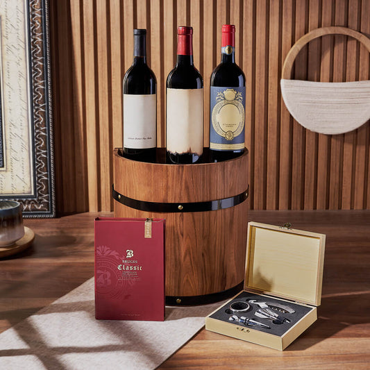 Wine Barrel Gift Set, wine gift, wine, wine trio gift, wine trio, chocolate gift, chocolate, California delivery