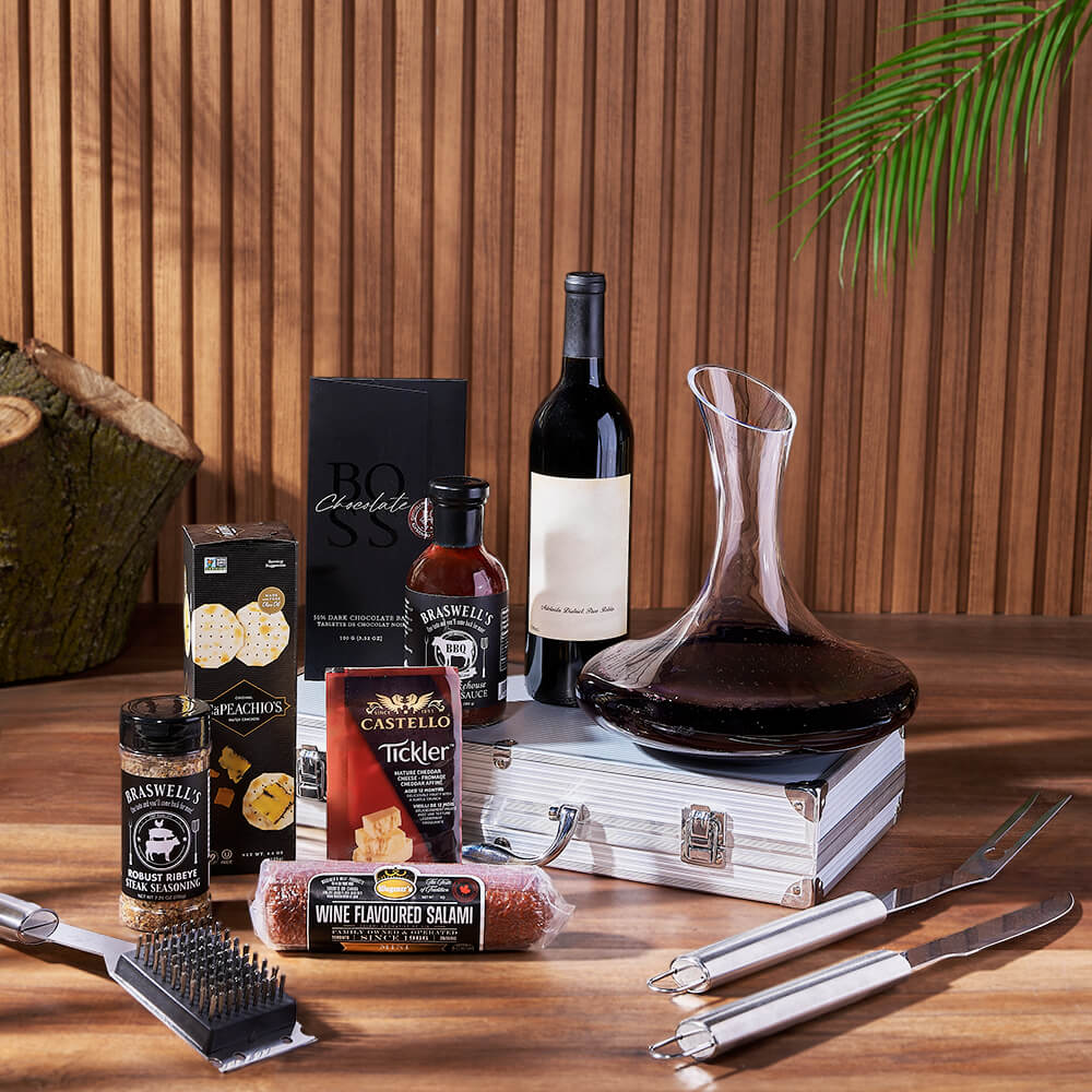 Wine & BBQ Gift Set, wine gift, wine, grilling gift, grilling, decanter gift, decanter, charcuterie gift, charcuterie, California  delivery