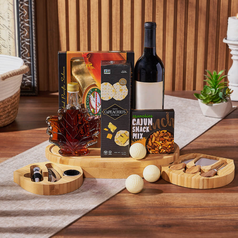 Wine &amp; Golf Cheese Board, wine gift, wine, salmon gift, salmon, seafood gift, seafood, golf gift, golf, California delivery