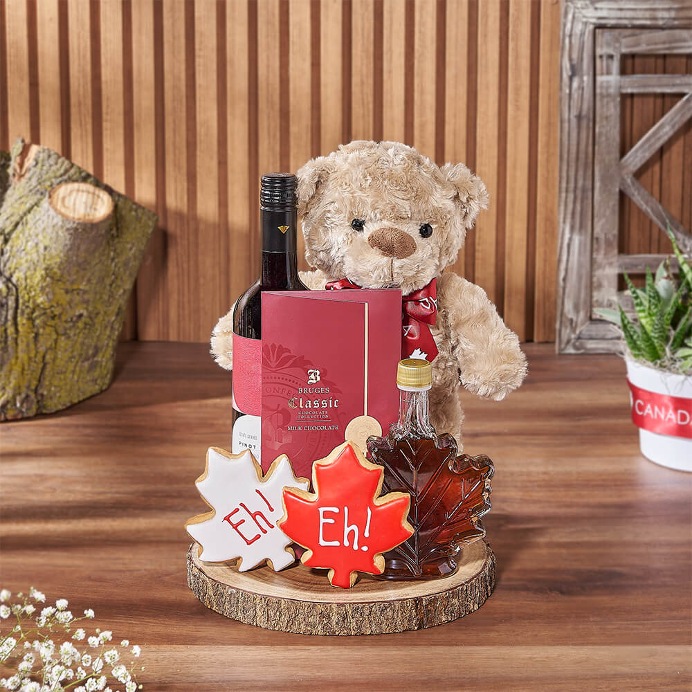 Wine &amp; Teddy Canada Day Gift, wine gift, wine, canada day gift, canada day, cookie gift, cookie, plush gift, plush, California delivery
