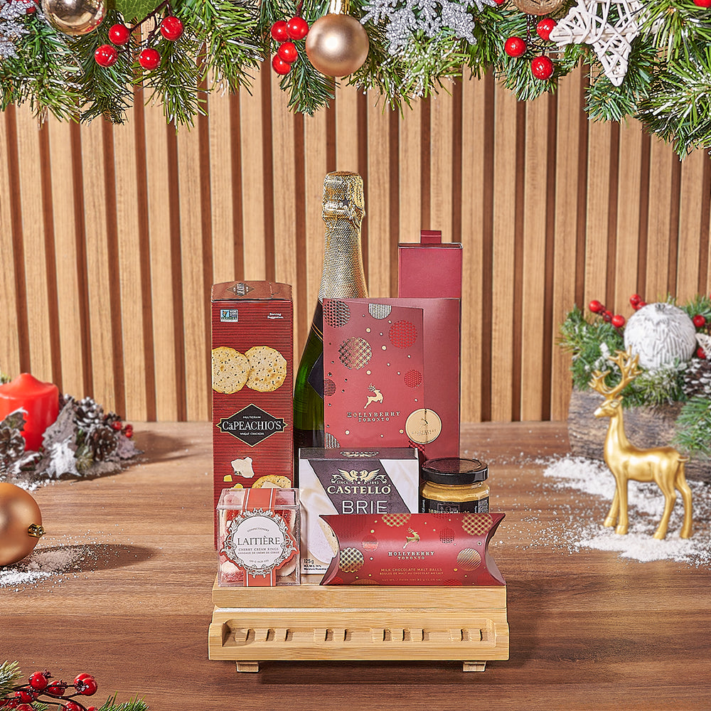 Yuletide Champagne &amp; Snack Basket, christmas gift, christmas, champagne gift, champagne, California delivery