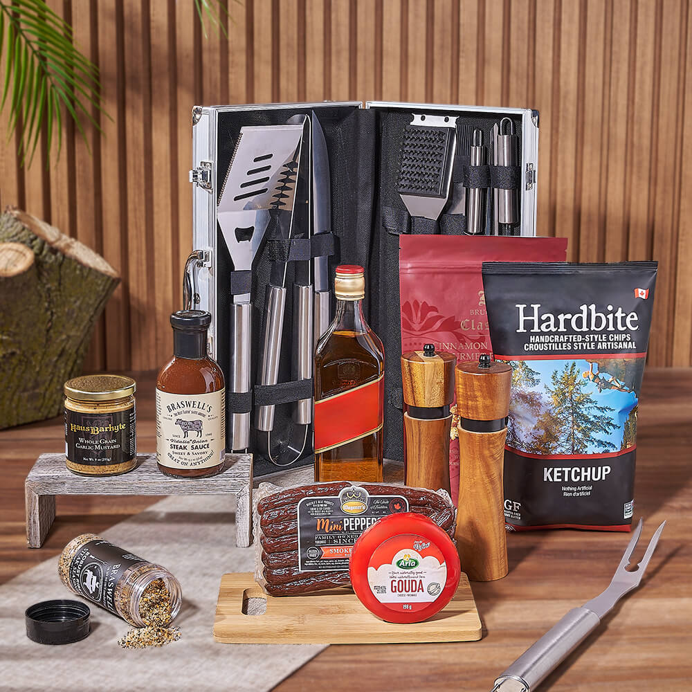 Zesty Barbeque Grill Gift Set with Liquor From-California Baskets-California Delivery